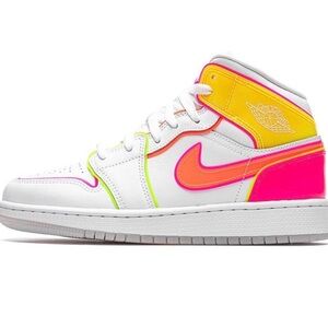 Nike Mid-Top Sneaker in White with Neon Pink, Orange & Yellow Accents